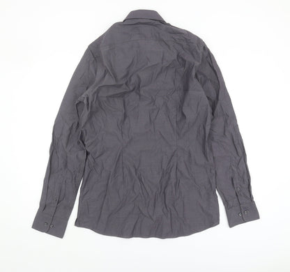 Next Men's Grey Long Sleeve Button-Up Shirt - Size 15.5