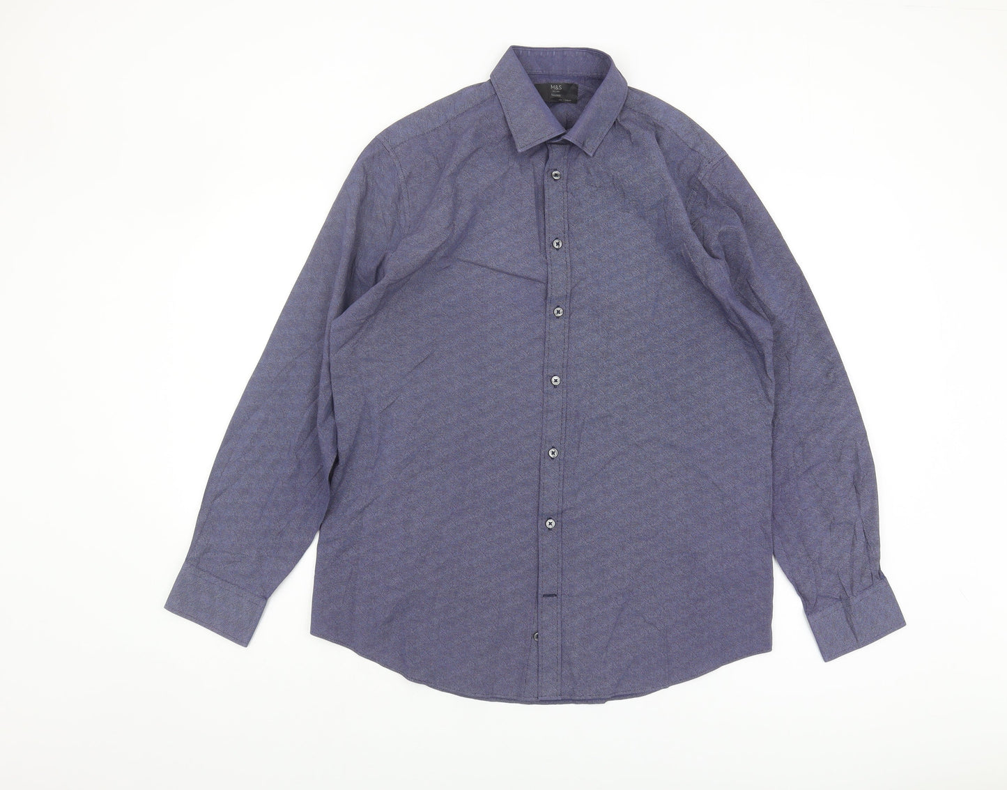 Marks and Spencer Men's Blue Geometric Shirt