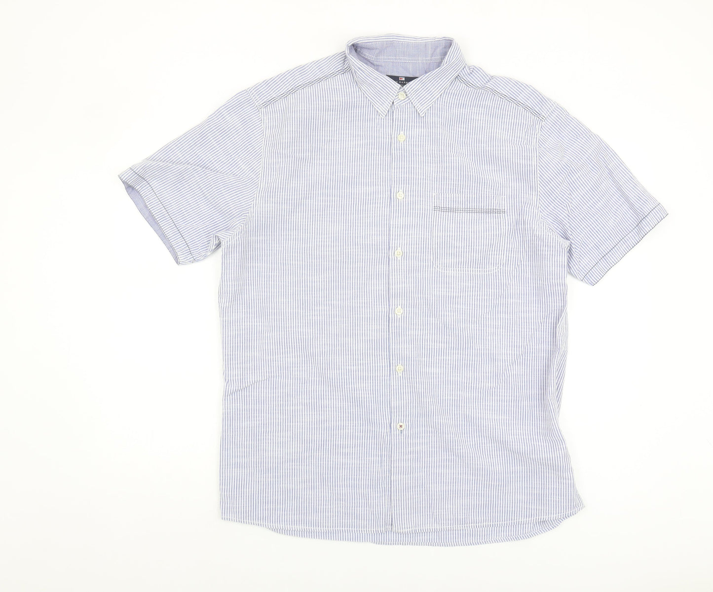 Marks and Spencer Blue Striped Men's Button-Up Shirt L