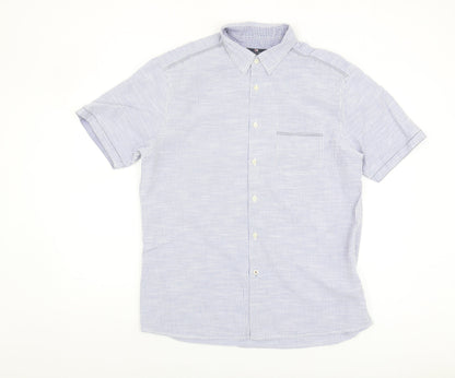 Marks and Spencer Blue Striped Men's Button-Up Shirt L