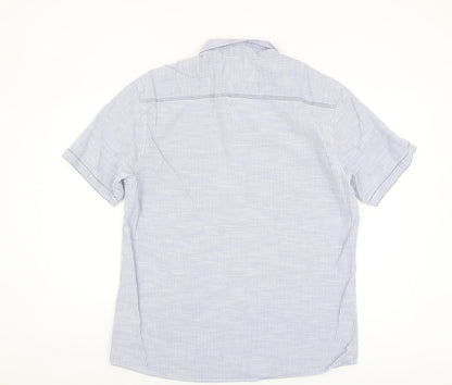 Marks and Spencer Blue Striped Men's Button-Up Shirt L