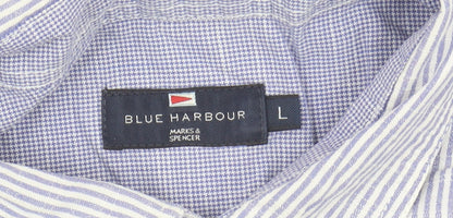 Marks and Spencer Blue Striped Men's Button-Up Shirt L