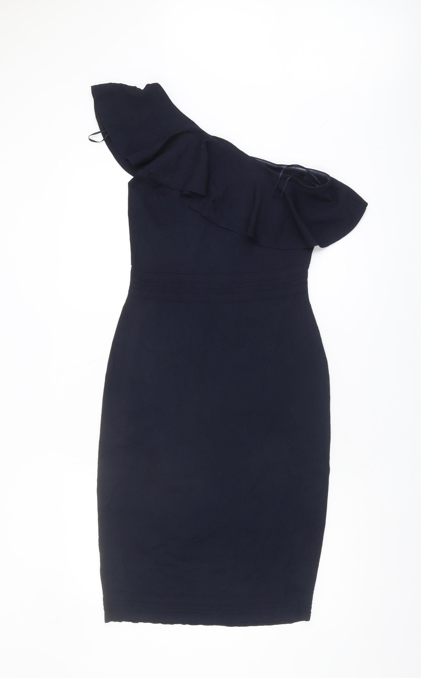 Next Women's Blue One Shoulder Ruffle Sheath Dress Size 16