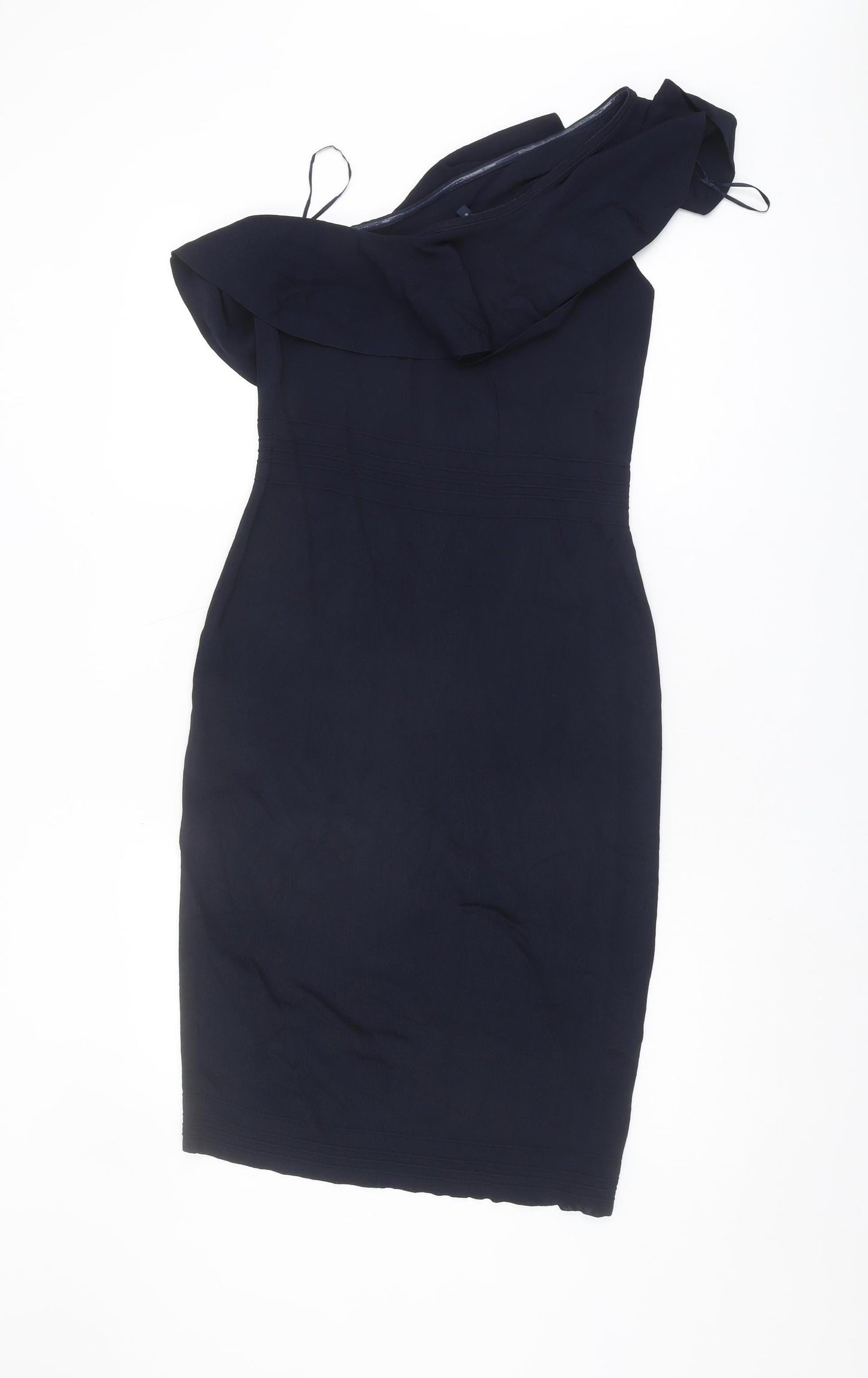 Next Women's Blue One Shoulder Ruffle Sheath Dress Size 16