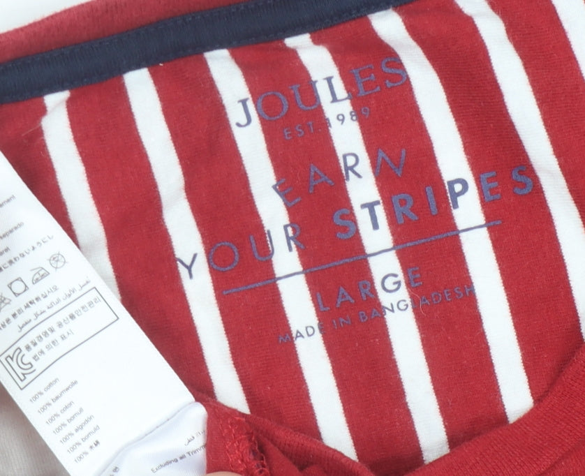 Joules Men's Red White Striped Crew Neck T-Shirt L