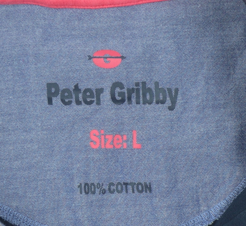 Peter Gribby Men's Blue Polo Shirt Size L Button Accents
