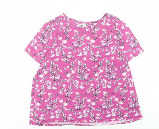 Cotton Traders Women's Pink Floral T-Shirt Size 20