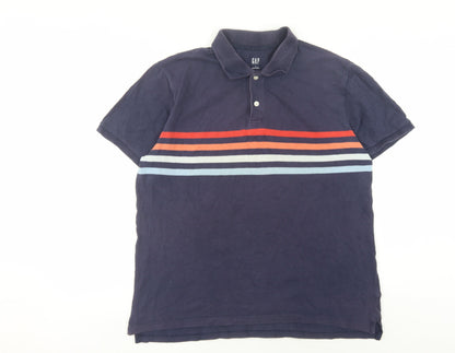 GAP Men's Blue Striped Polo Shirt L