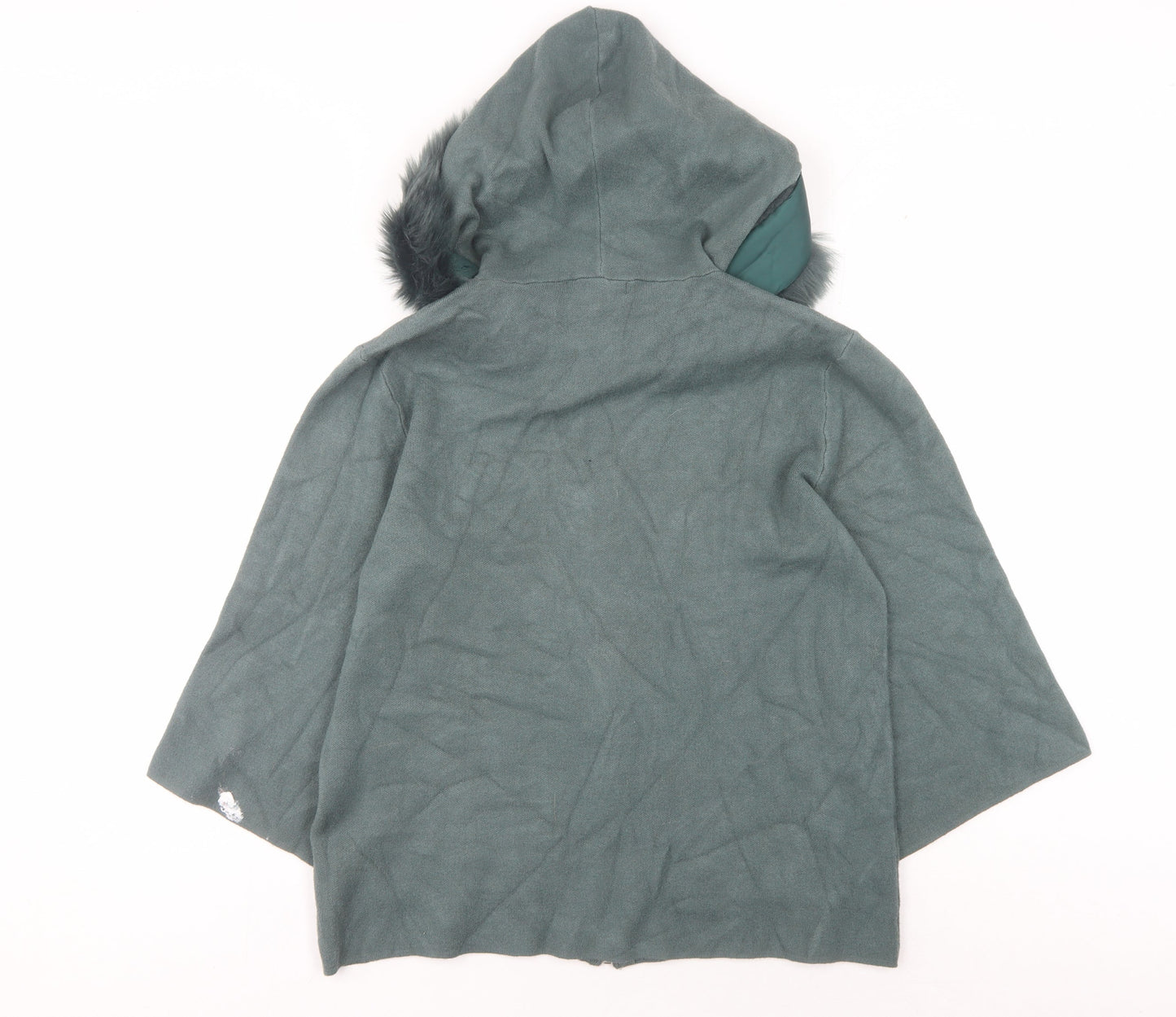 Maveic Women's Green Cape Jumper with Fur Trim, M