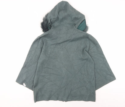 Maveic Women's Green Cape Jumper with Fur Trim, M