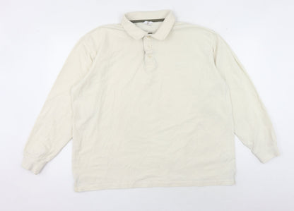 Cotton Traders Men's Beige Long Sleeve Polo 2XL