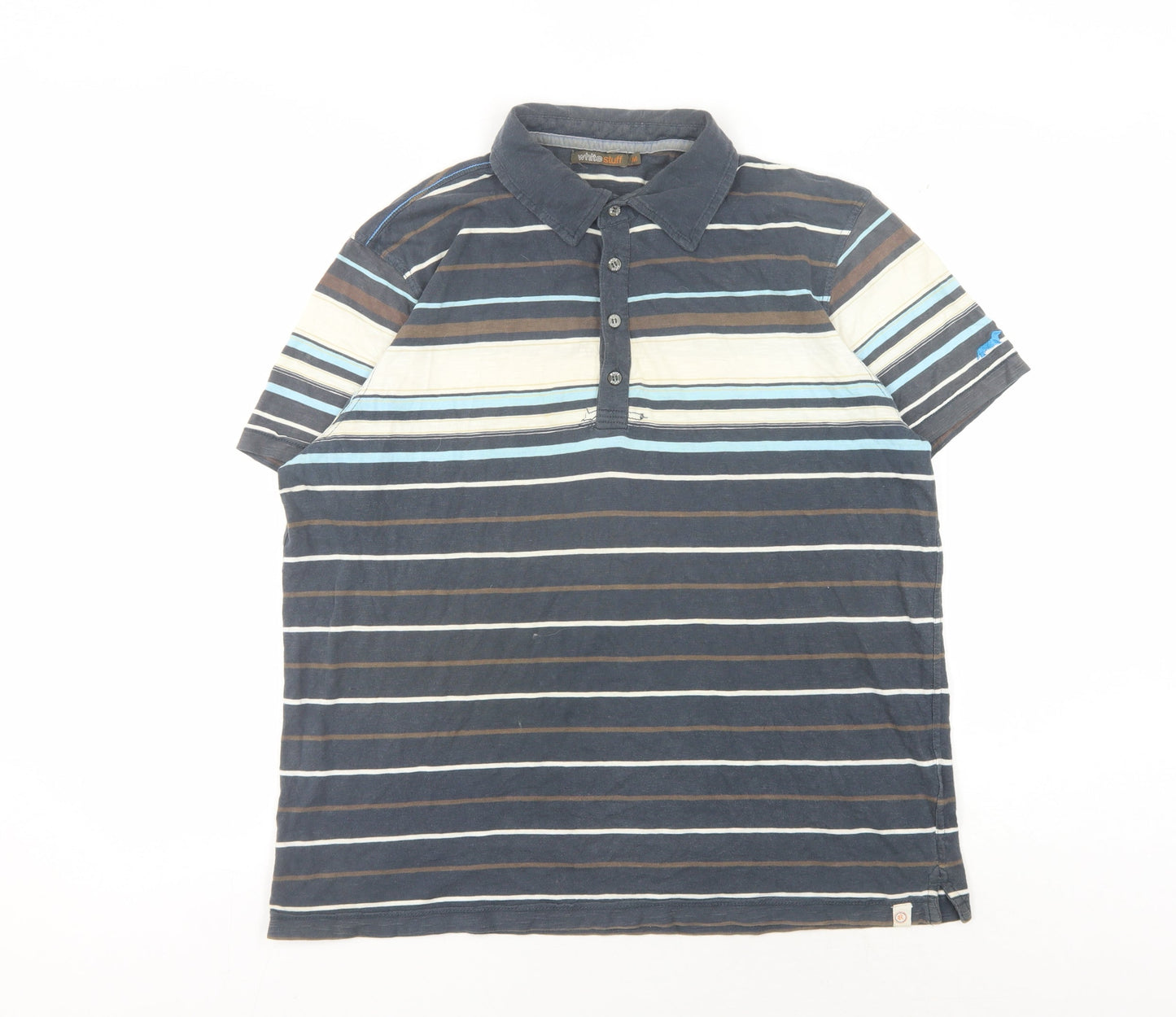 White Stuff Men's Blue Striped Polo Shirt M Casual