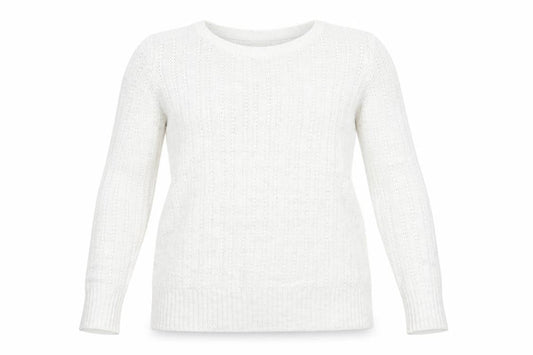 Front view of Maine New England Women's White Cable-Knit jumper, size 14