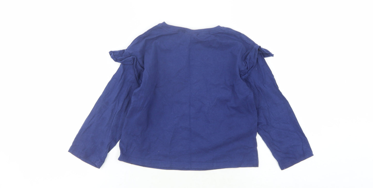 Next Girls Blue Glitter Graphic Long Sleeve T-Shirt 5-6 Years