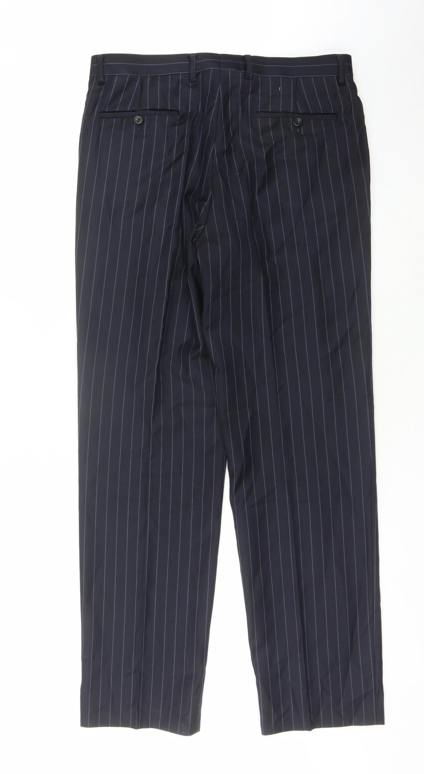 Marks and Spencer Men's Blue Wool Striped Trousers
