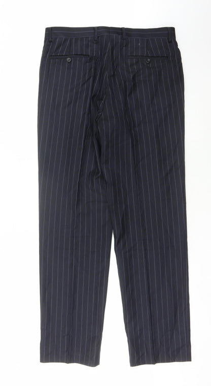 Marks and Spencer Men's Blue Wool Striped Trousers