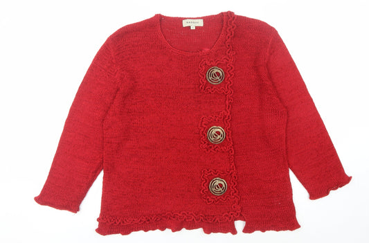 Bassini Women's Red Cardigan Size 6 Knit Button Accents