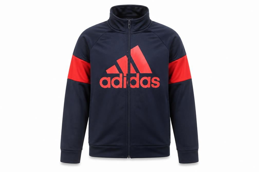Front view of Adidas boys’ blue full zip sweatshirt 9-10 years