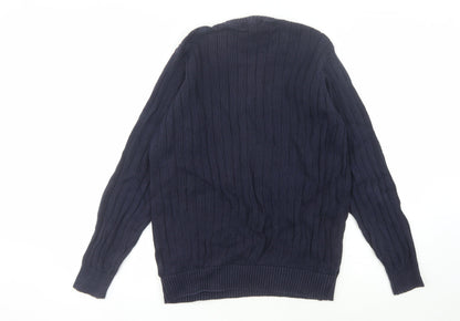 James Pringle Men's Blue Crew Neck Cable-Knit Pullover S