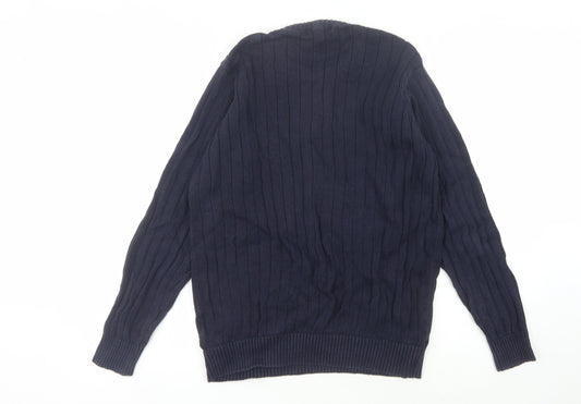 James Pringle Men's Blue Crew Neck Cable-Knit Pullover S