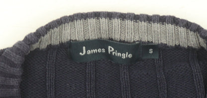 James Pringle Men's Blue Crew Neck Cable-Knit Pullover S