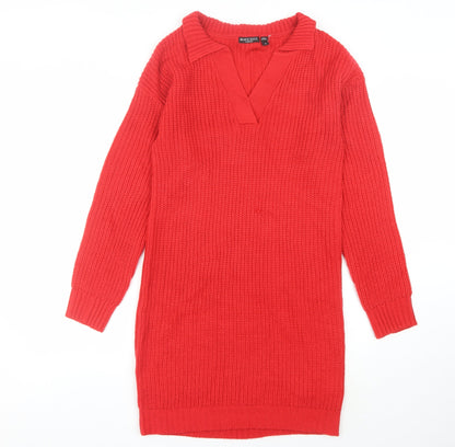 Brax Women's Red Knit Jumper Dress, Long Sleeve, V-Neck