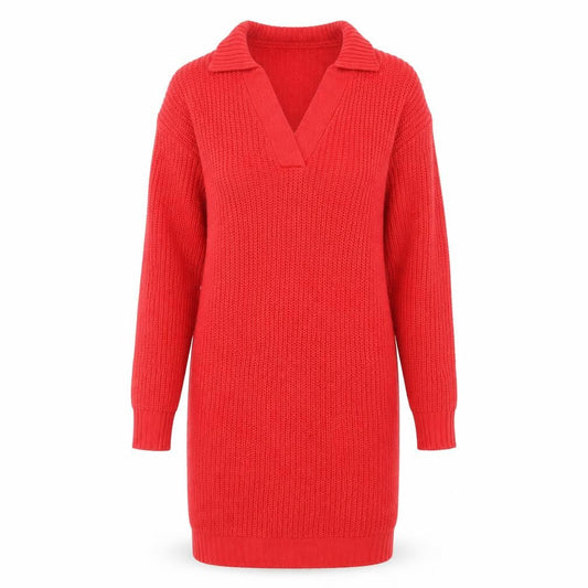 Brax Women's Red Knit Jumper Dress, Long Sleeve, V-Neck