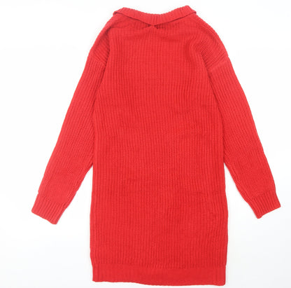 Brax Women's Red Knit Jumper Dress, Long Sleeve, V-Neck