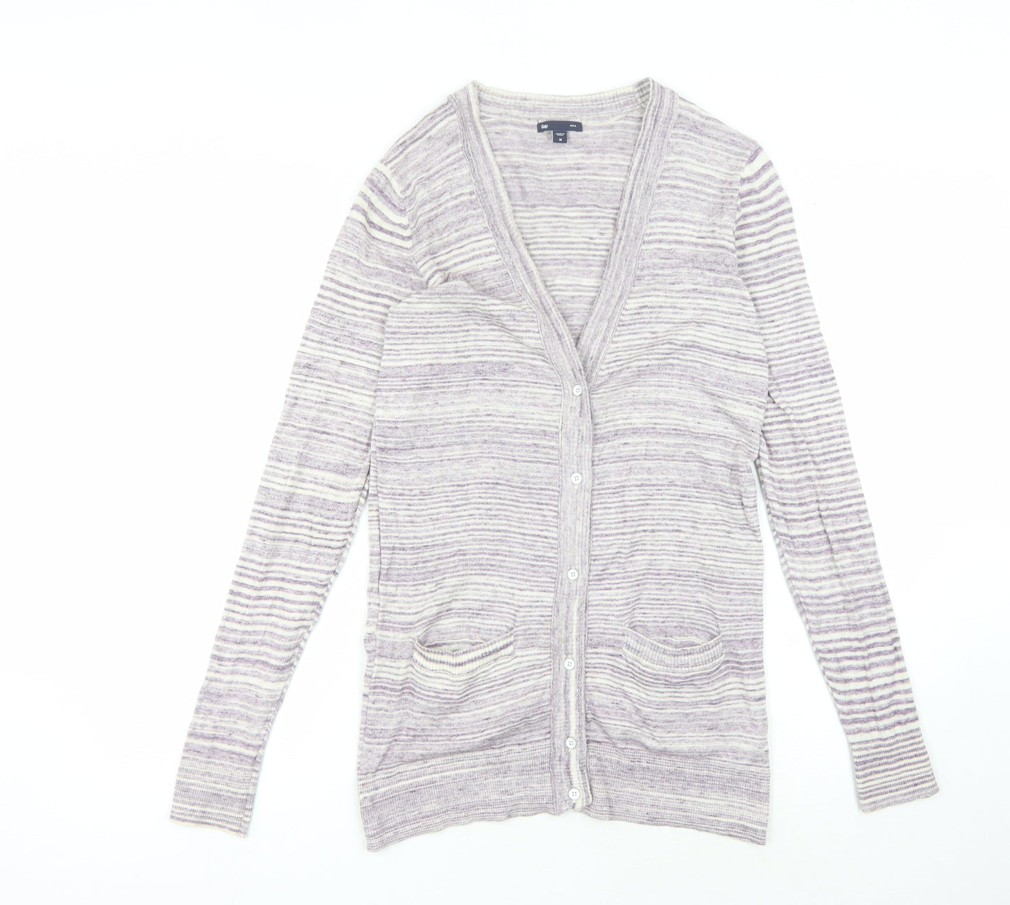 Gap Women's Purple Striped Cardigan Medium