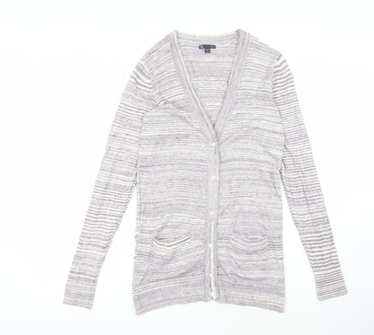 Gap Women's Purple Striped Cardigan Medium