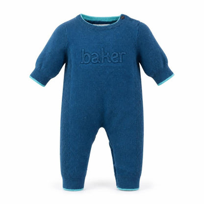 Front view of Baker by Ted Baker Blue unisex babygrow 6-9 months