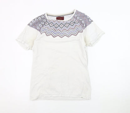 SC&CO Men's White Geometric Cotton T-Shirt, M