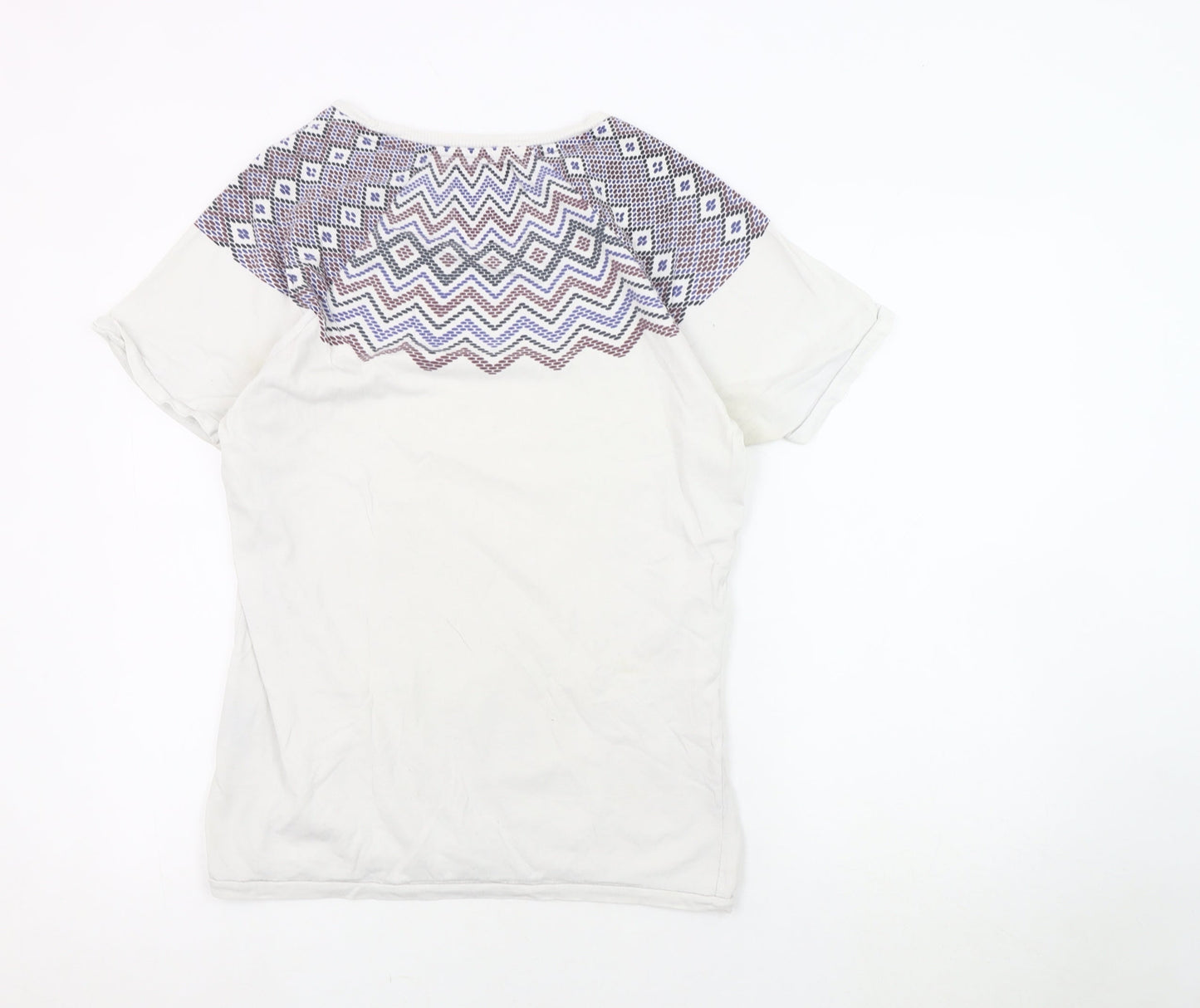 SC&CO Men's White Geometric Cotton T-Shirt, M