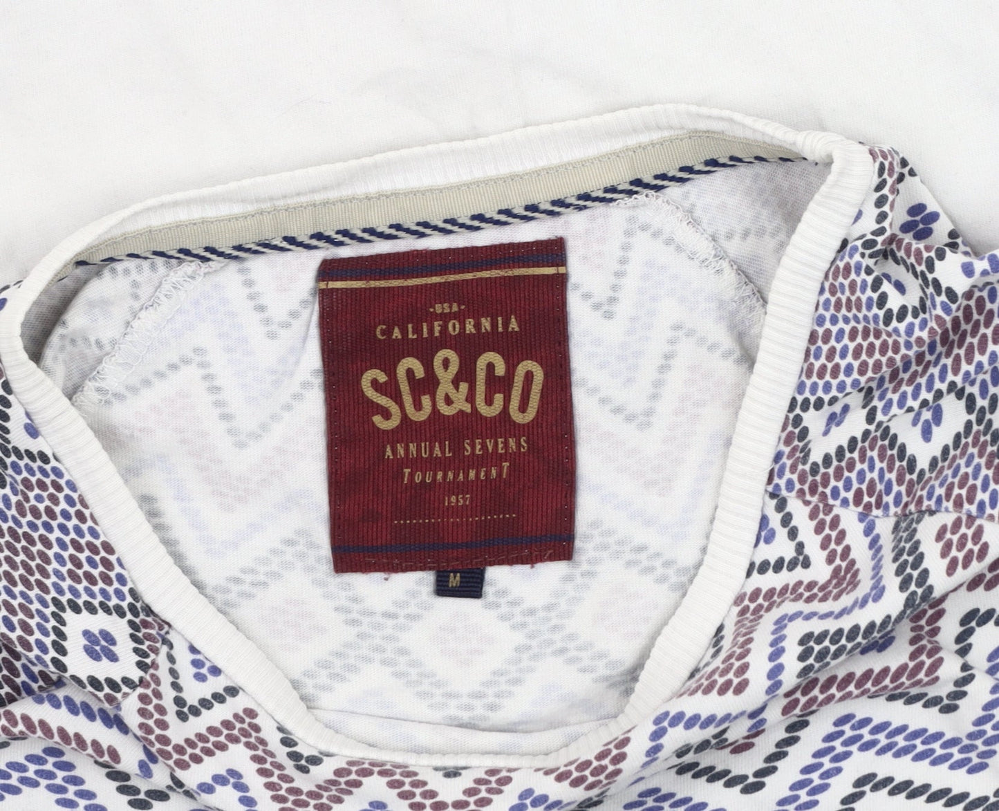 SC&CO Men's White Geometric Cotton T-Shirt, M