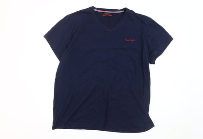 Pierre Cardin Men's V-Neck T-Shirt 2XL Blue Logo