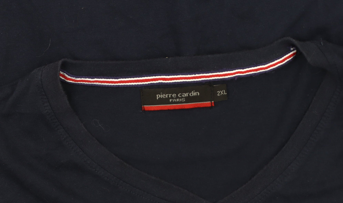 Pierre Cardin Men's V-Neck T-Shirt 2XL Blue Logo