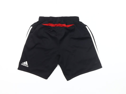 Back view of Adidas boys’ black athletic shorts, size 7-8, football gym