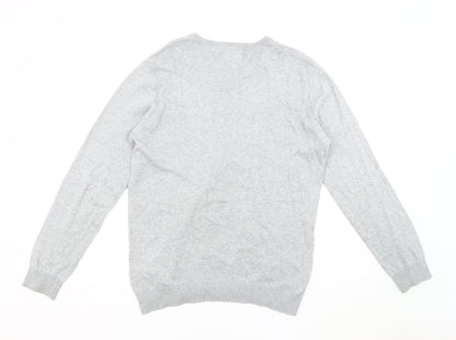 Jack & Jones Men's Grey V-Neck Pullover Jumper L