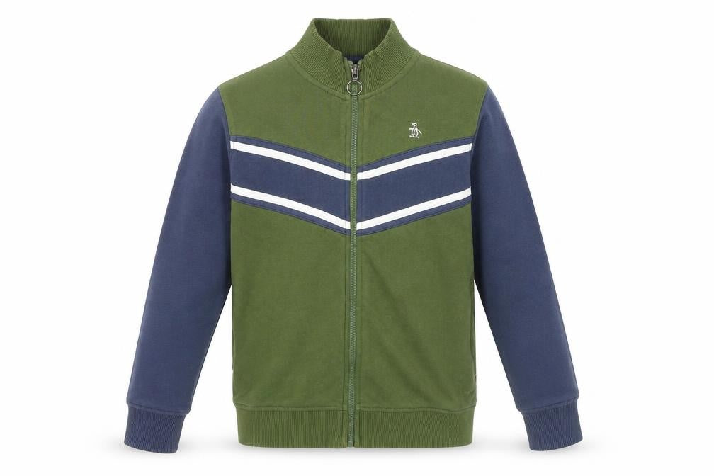 Front view of Original Penguin boys’ green blue track jacket 10-11 years