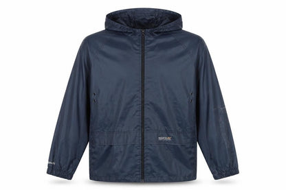 Front view of Regatta boys’ blue windbreaker jacket, hooded, size 9-10