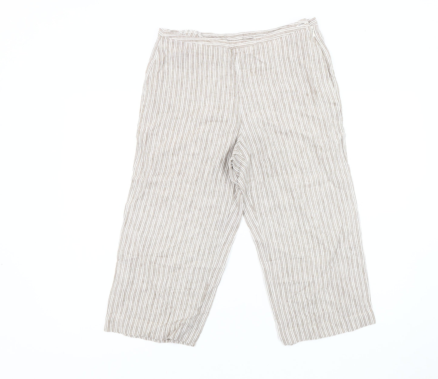 Boden Women's Beige Striped Cropped Linen Trousers