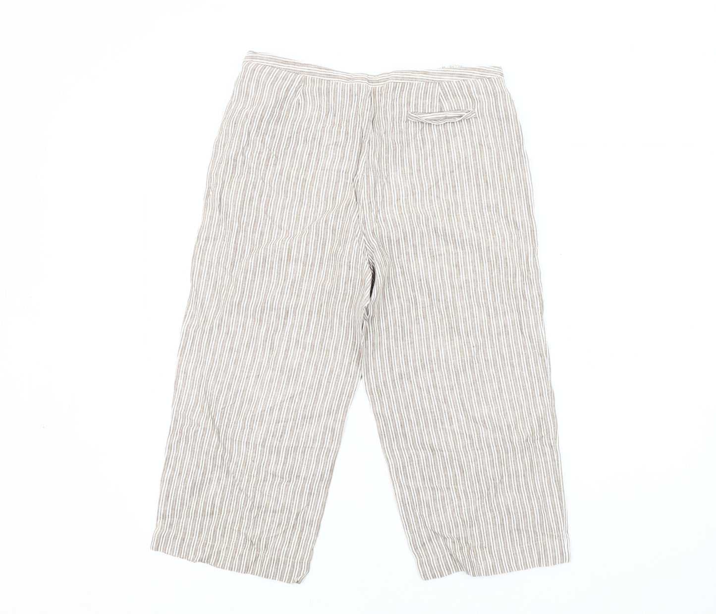 Boden Women's Beige Striped Cropped Linen Trousers