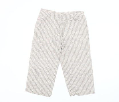 Boden Women's Beige Striped Cropped Linen Trousers