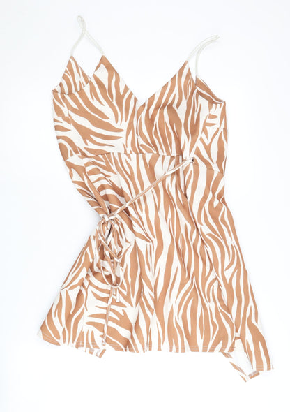 SOSO Women's Brown Zebra Wrap Top, Size 8