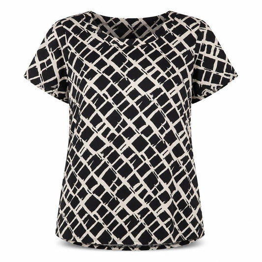 Anne Klein Women's Black Geometric T-Shirt L