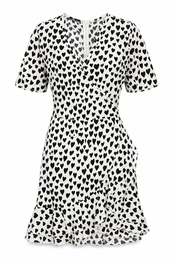 Quiz Women's White Heart Print Wrap Dress Size 10