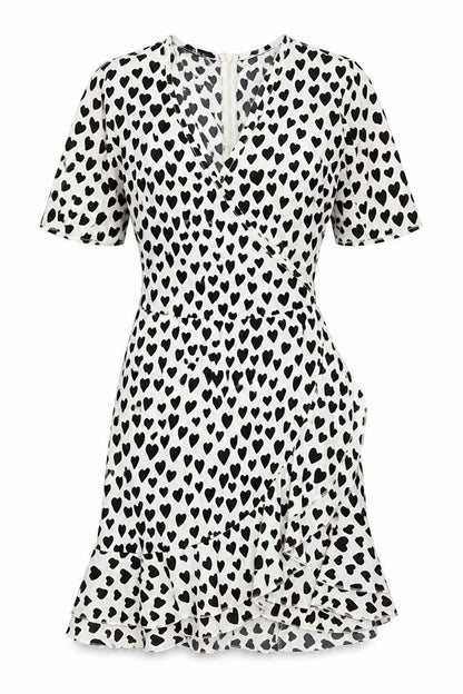 Quiz Women's White Heart Print Wrap Dress Size 10