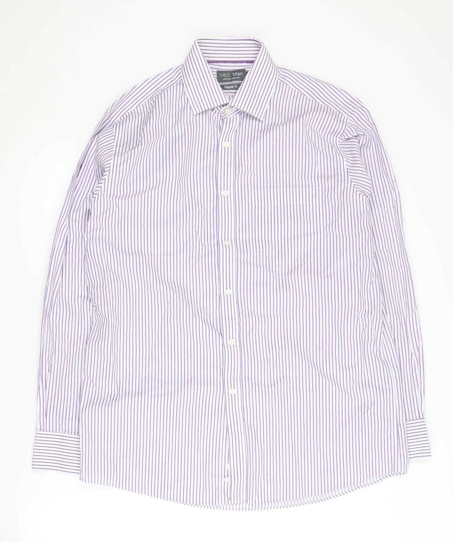 Marks and Spencer Men's Multicoloured Striped Shirt, Regular Fit, Size 16