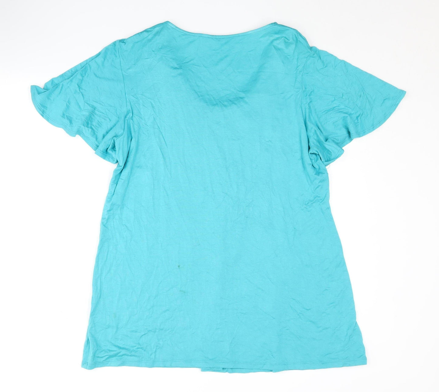 M&Co Women's Blue Beaded Scoop Neck T-Shirt Size 18