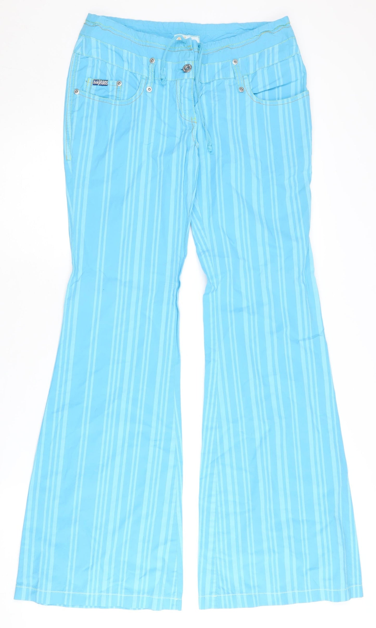 Bershka Women's Blue Striped Flared Trousers Size 8